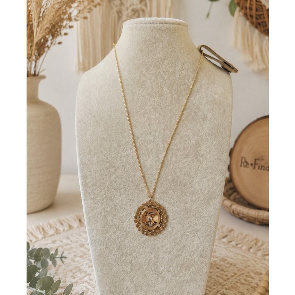 Anthropologie Gold Porta Fortuna Coin Pendent Necklace New - Picture 2 of 4